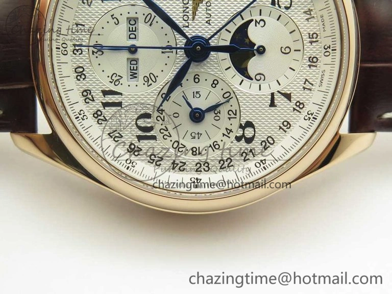 Master Moonphase Chronograph RG GSF 1:1 Best Edition White Dial on Brown Leather Strap A GoodFit 7589