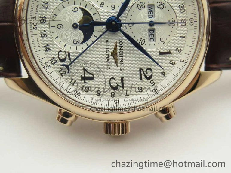 Master Moonphase Chronograph RG GSF 1:1 Best Edition White Dial on Brown Leather Strap A GoodFit 7589