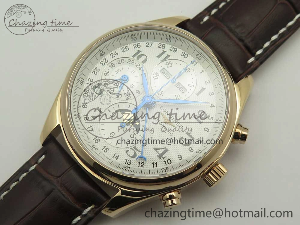 Master Moonphase Chronograph RG GSF 1:1 Best Edition White Dial on Brown Leather Strap A GoodFit 7589
