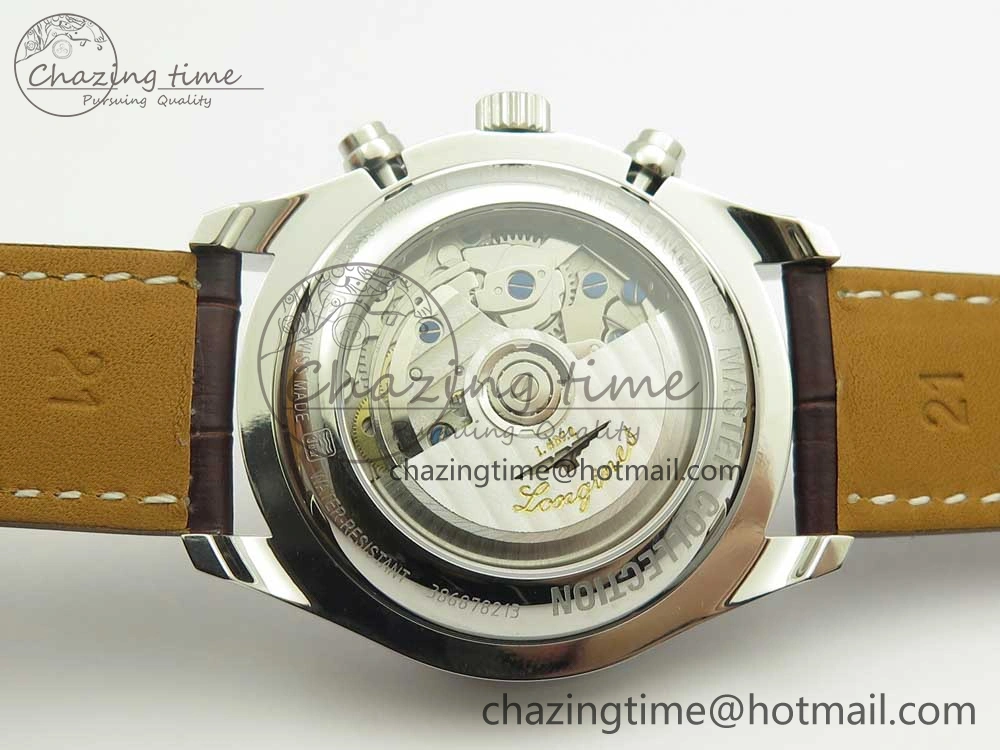 Master Moonphase Chronograph SS GSF 1:1 Best Edition White Dial on Brown Leather Strap A RelaxedFit 7583