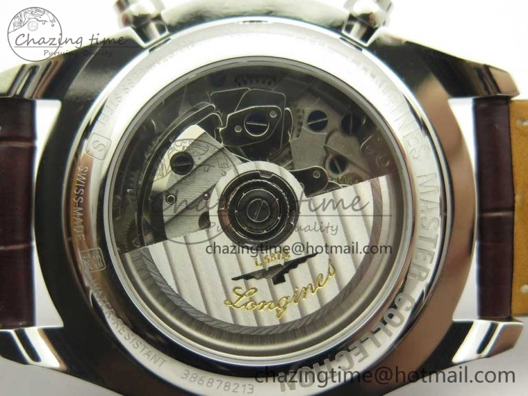 Master Moonphase Chronograph SS GSF 1:1 Best Edition White Dial on Brown Leather Strap A RelaxedFit 7583