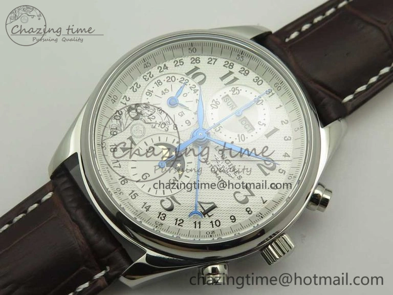 Master Moonphase Chronograph SS GSF 1:1 Best Edition White Dial on Brown Leather Strap A RelaxedFit 7583