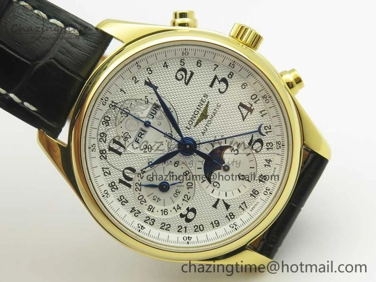 Master Moonphase Chronograph YG GSF 1:1 Best Edition White Dial on Brown Leather Strap A UrbanChic 7586
