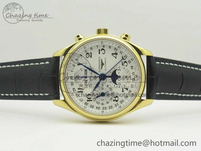 Master Moonphase Chronograph YG GSF 1:1 Best Edition White Dial on Brown Leather Strap A UrbanChic 7586