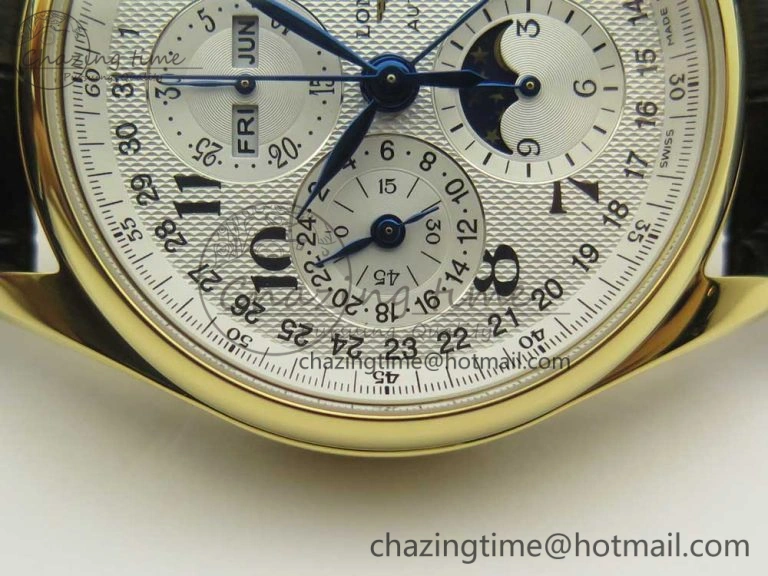Master Moonphase Chronograph YG GSF 1:1 Best Edition White Dial on Brown Leather Strap A UrbanChic 7586