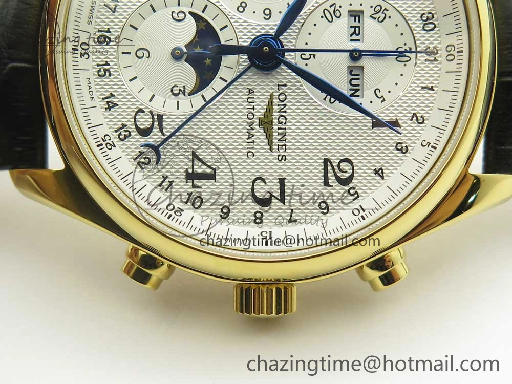 Master Moonphase Chronograph YG GSF 1:1 Best Edition White Dial on Brown Leather Strap A UrbanChic 7586