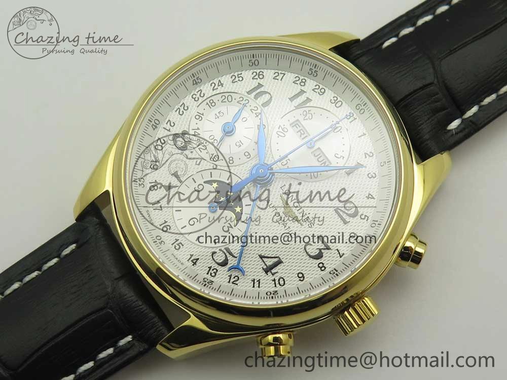 Master Moonphase Chronograph YG GSF 1:1 Best Edition White Dial on Brown Leather Strap A UrbanChic 7586