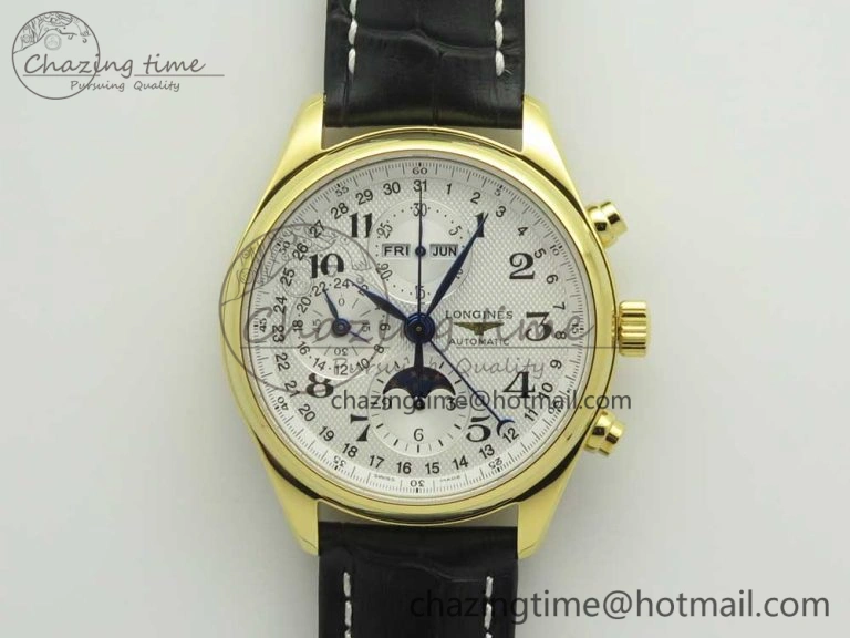 Master Moonphase Chronograph YG GSF 1:1 Best Edition White Dial on Brown Leather Strap A UrbanChic 7586