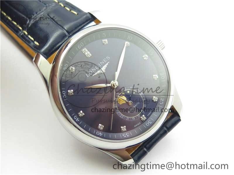 Comfortable Master Moonphase L2.909.4.78.3 SS GSF 1:1 Best Edtion Blue Dial Crystal Markers On Blue Leather Strap A899 V 7569