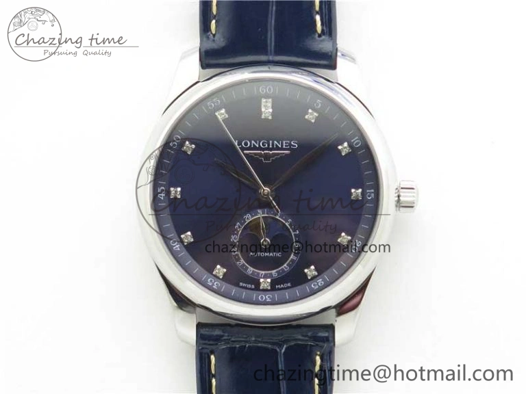 Comfortable Master Moonphase L2.909.4.78.3 SS GSF 1:1 Best Edtion Blue Dial Crystal Markers On Blue Leather Strap A899 V 7569