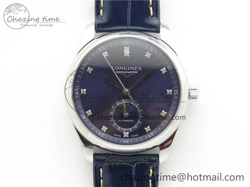Comfortable Master Moonphase L2.909.4.78.3 SS GSF 1:1 Best Edtion Blue Dial Crystal Markers On Blue Leather Strap A899 V 7569