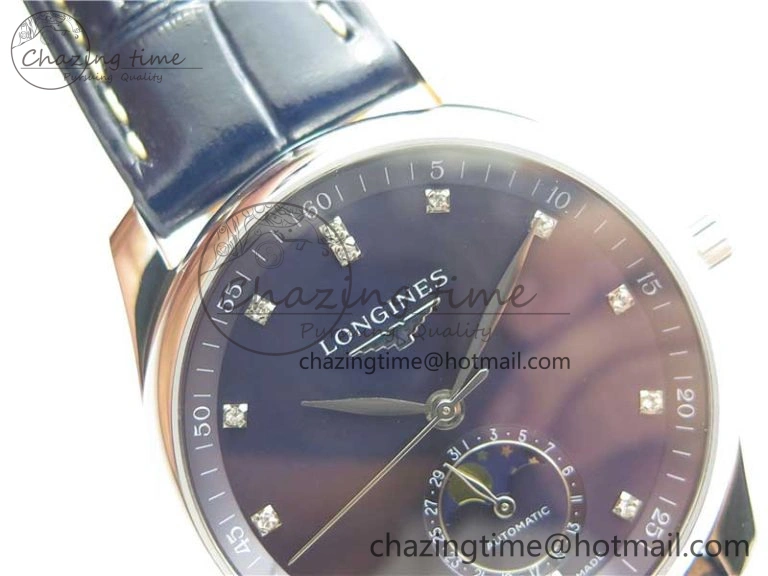 Comfortable Master Moonphase L2.909.4.78.3 SS GSF 1:1 Best Edtion Blue Dial Crystal Markers On Blue Leather Strap A899 V 7569