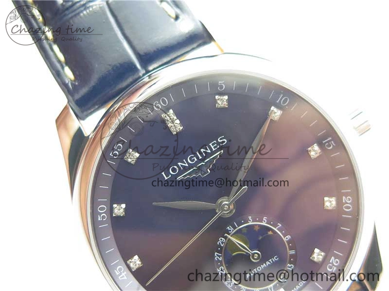 Comfortable Master Moonphase L2.909.4.78.3 SS GSF 1:1 Best Edtion Blue Dial Crystal Markers On Blue Leather Strap A899 V 7569