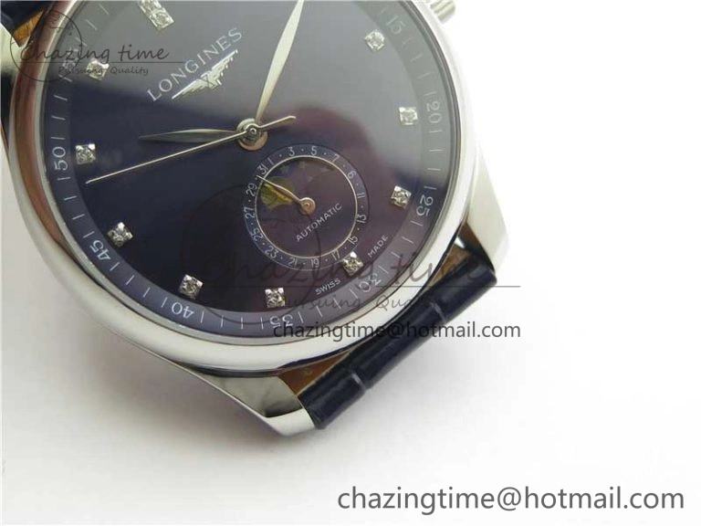 Comfortable Master Moonphase L2.909.4.78.3 SS GSF 1:1 Best Edtion Blue Dial Crystal Markers On Blue Leather Strap A899 V 7569
