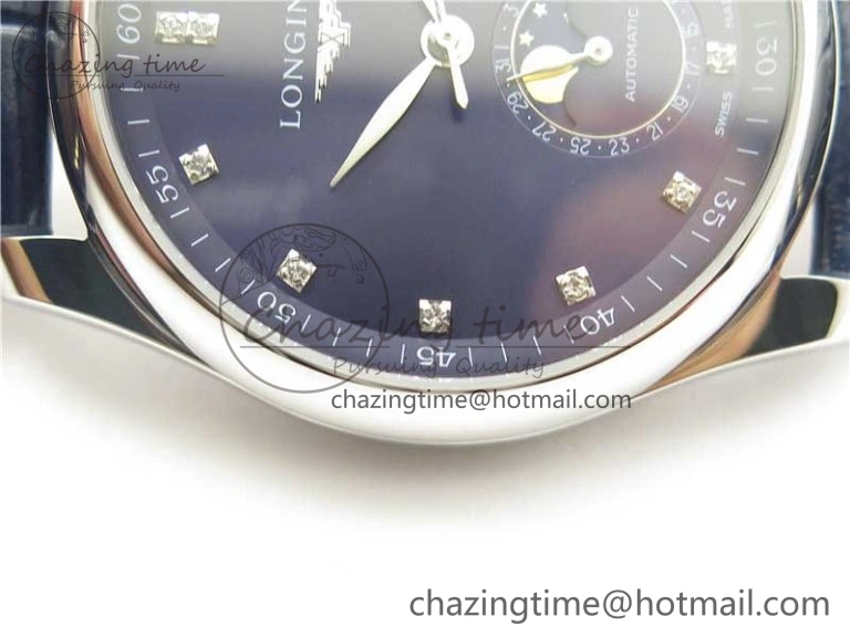 Comfortable Master Moonphase L2.909.4.78.3 SS GSF 1:1 Best Edtion Blue Dial Crystal Markers On Blue Leather Strap A899 V 7569