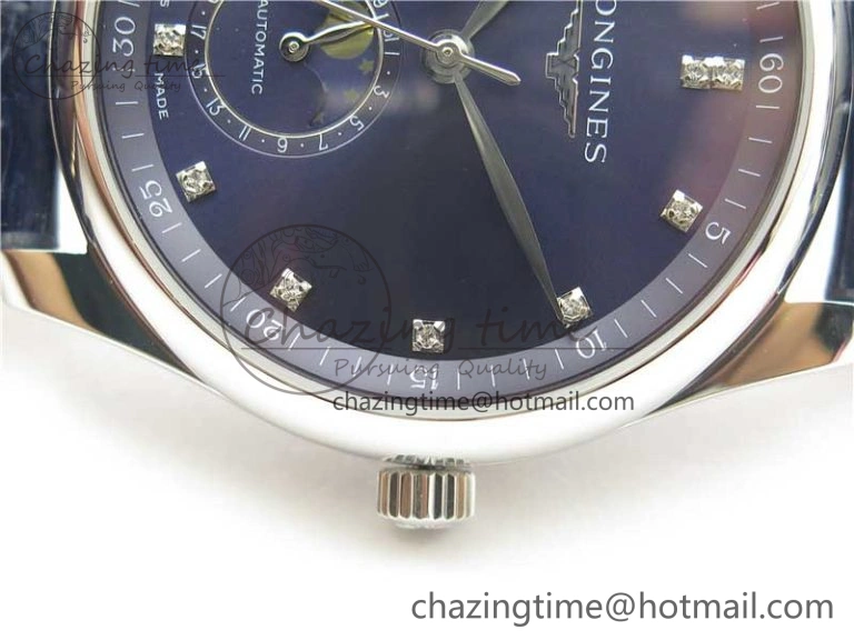 Comfortable Master Moonphase L2.909.4.78.3 SS GSF 1:1 Best Edtion Blue Dial Crystal Markers On Blue Leather Strap A899 V 7569