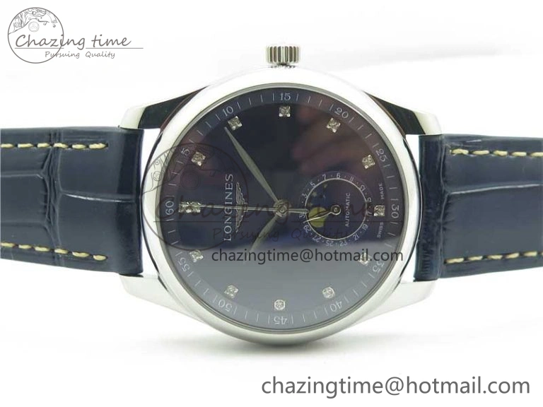 Comfortable Master Moonphase L2.909.4.78.3 SS GSF 1:1 Best Edtion Blue Dial Crystal Markers On Blue Leather Strap A899 V 7569