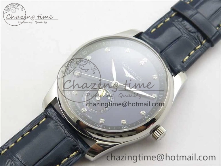 Comfortable Master Moonphase L2.909.4.78.3 SS GSF 1:1 Best Edtion Blue Dial Crystal Markers On Blue Leather Strap A899 V 7569