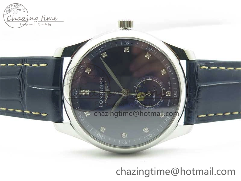 Comfortable Master Moonphase L2.909.4.78.3 SS GSF 1:1 Best Edtion Blue Dial Crystal Markers On Blue Leather Strap A899 V 7569