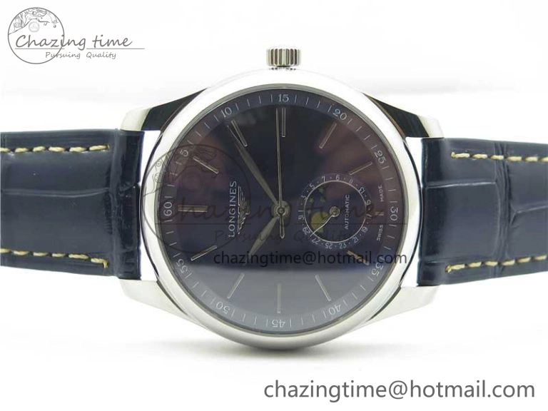 Breathable Master Moonphase L2.909.4.78.3 SS GSF 1:1 Best Edtion Blue Dial Sticks Markers On Blue Leather Strap A899 V 7573