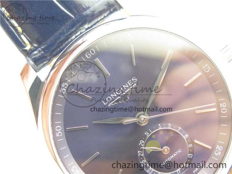 Breathable Master Moonphase L2.909.4.78.3 SS GSF 1:1 Best Edtion Blue Dial Sticks Markers On Blue Leather Strap A899 V 7573