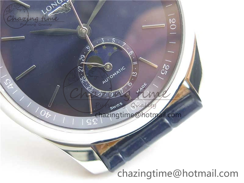 Breathable Master Moonphase L2.909.4.78.3 SS GSF 1:1 Best Edtion Blue Dial Sticks Markers On Blue Leather Strap A899 V 7573