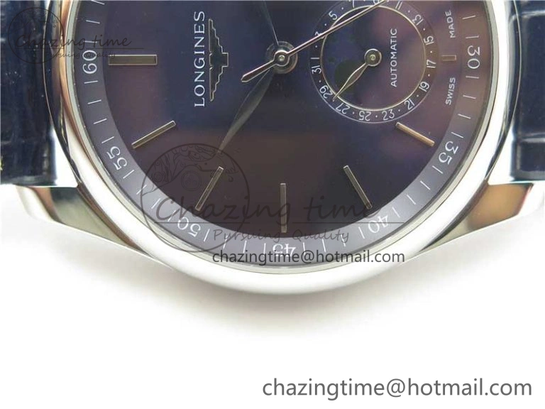 Breathable Master Moonphase L2.909.4.78.3 SS GSF 1:1 Best Edtion Blue Dial Sticks Markers On Blue Leather Strap A899 V 7573