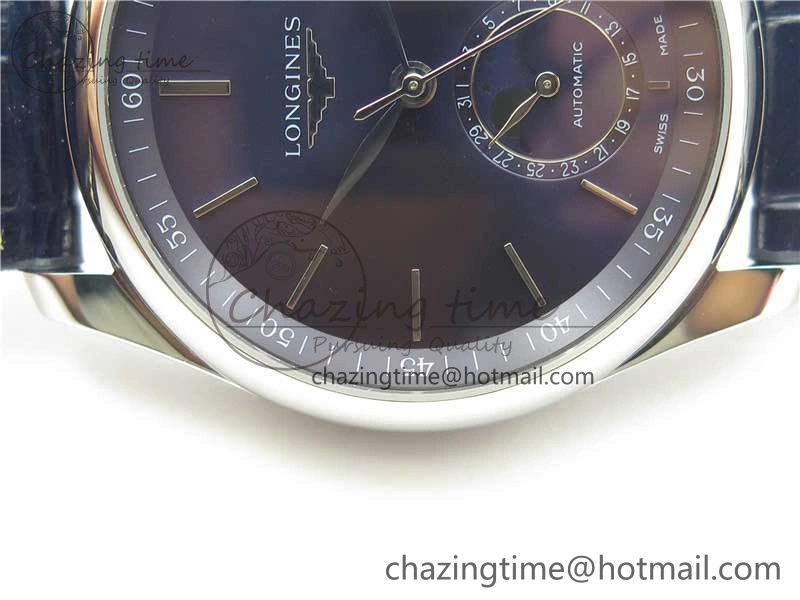 Breathable Master Moonphase L2.909.4.78.3 SS GSF 1:1 Best Edtion Blue Dial Sticks Markers On Blue Leather Strap A899 V 7573