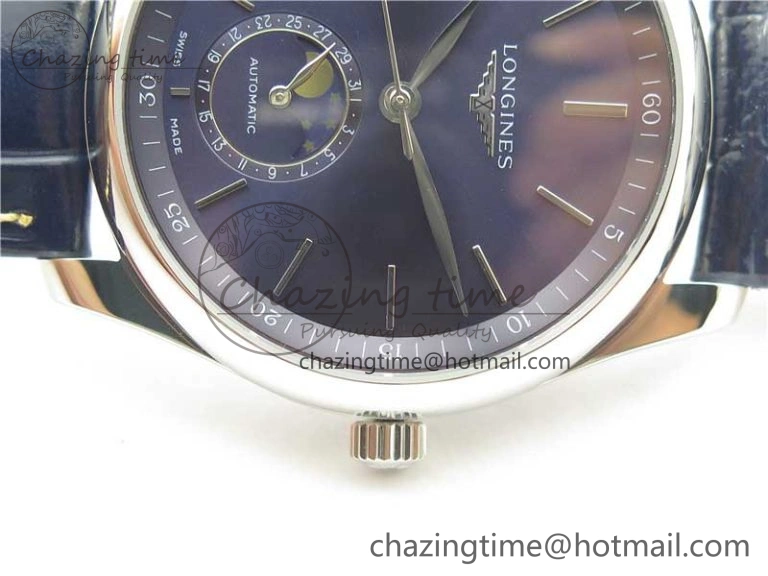 Breathable Master Moonphase L2.909.4.78.3 SS GSF 1:1 Best Edtion Blue Dial Sticks Markers On Blue Leather Strap A899 V 7573