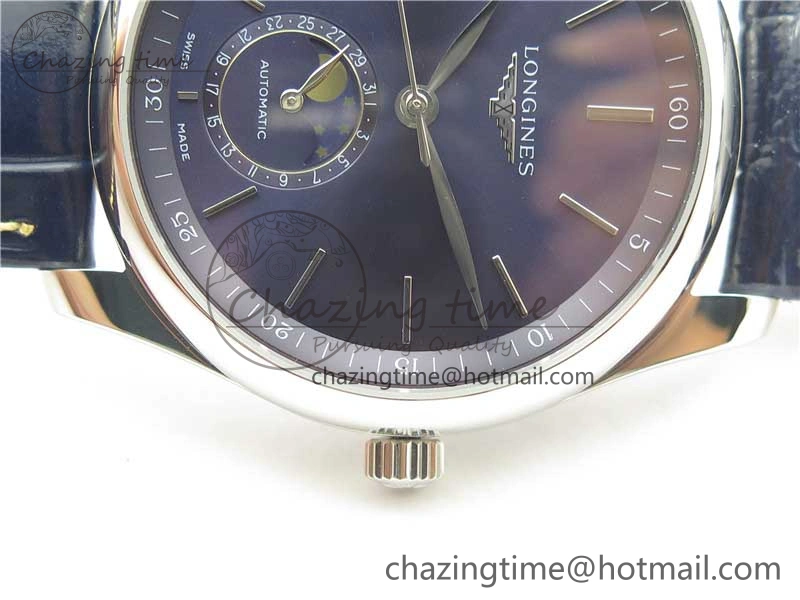 Breathable Master Moonphase L2.909.4.78.3 SS GSF 1:1 Best Edtion Blue Dial Sticks Markers On Blue Leather Strap A899 V 7573