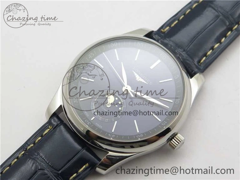Breathable Master Moonphase L2.909.4.78.3 SS GSF 1:1 Best Edtion Blue Dial Sticks Markers On Blue Leather Strap A899 V 7573