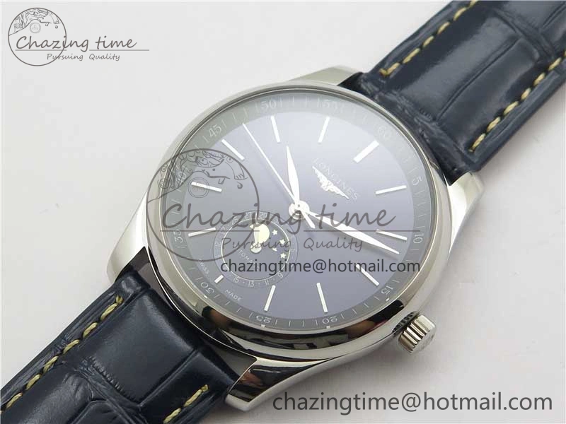 Breathable Master Moonphase L2.909.4.78.3 SS GSF 1:1 Best Edtion Blue Dial Sticks Markers On Blue Leather Strap A899 V 7573