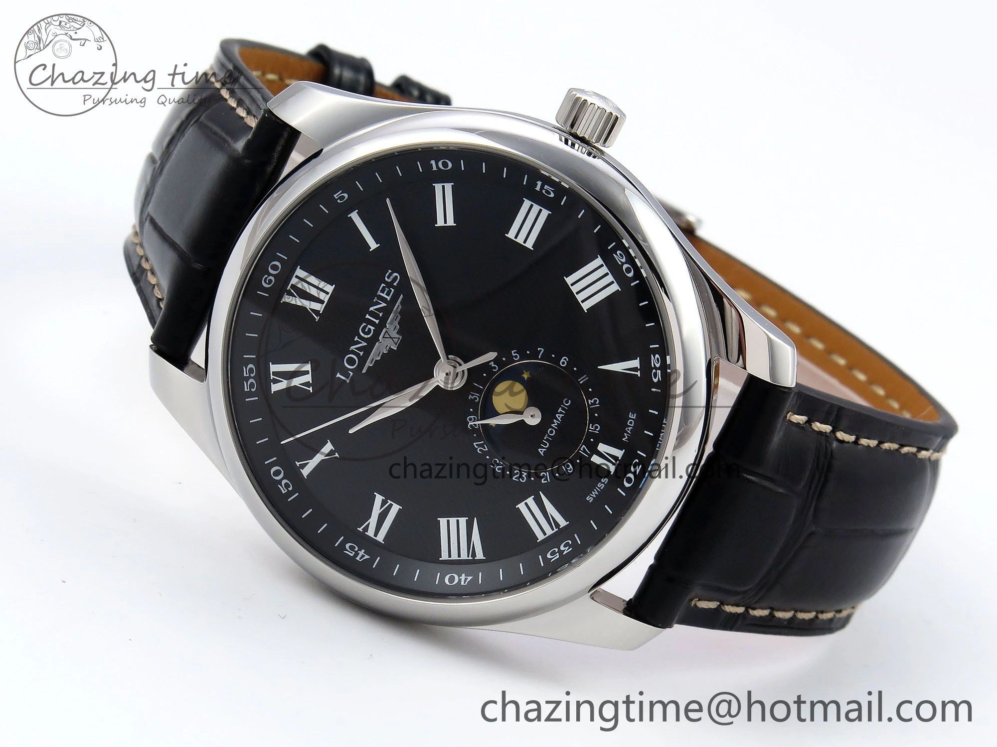 Colorful Master Moonphase SS APSF 1:1 Best Edition Black Roman Dial on Black Leather Strap AL 7547