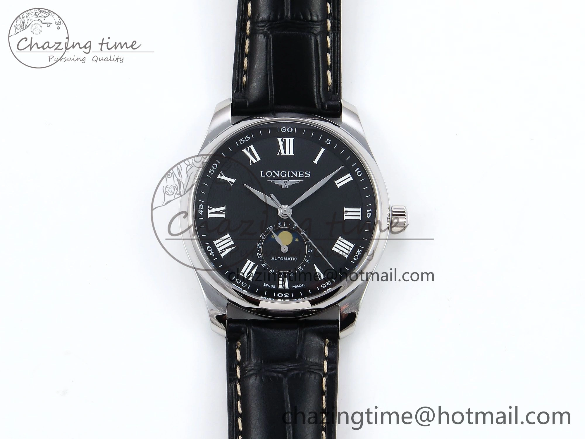 Colorful Master Moonphase SS APSF 1:1 Best Edition Black Roman Dial on Black Leather Strap AL 7547