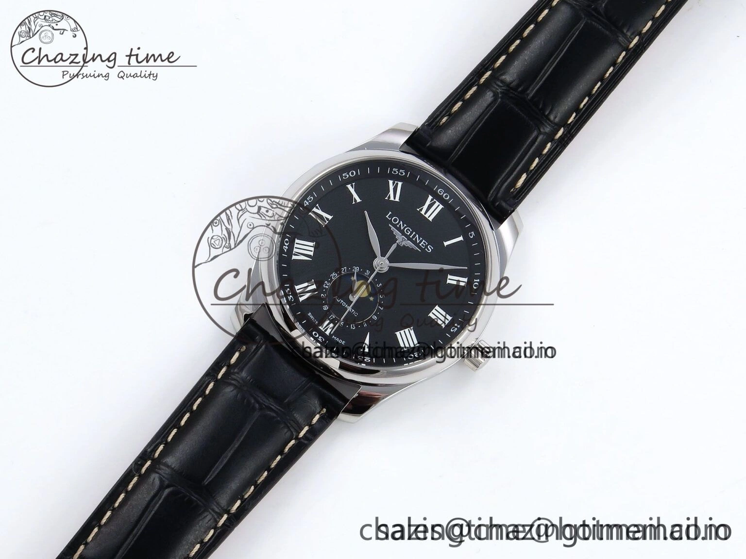Colorful Master Moonphase SS APSF 1:1 Best Edition Black Roman Dial on Black Leather Strap AL 7547