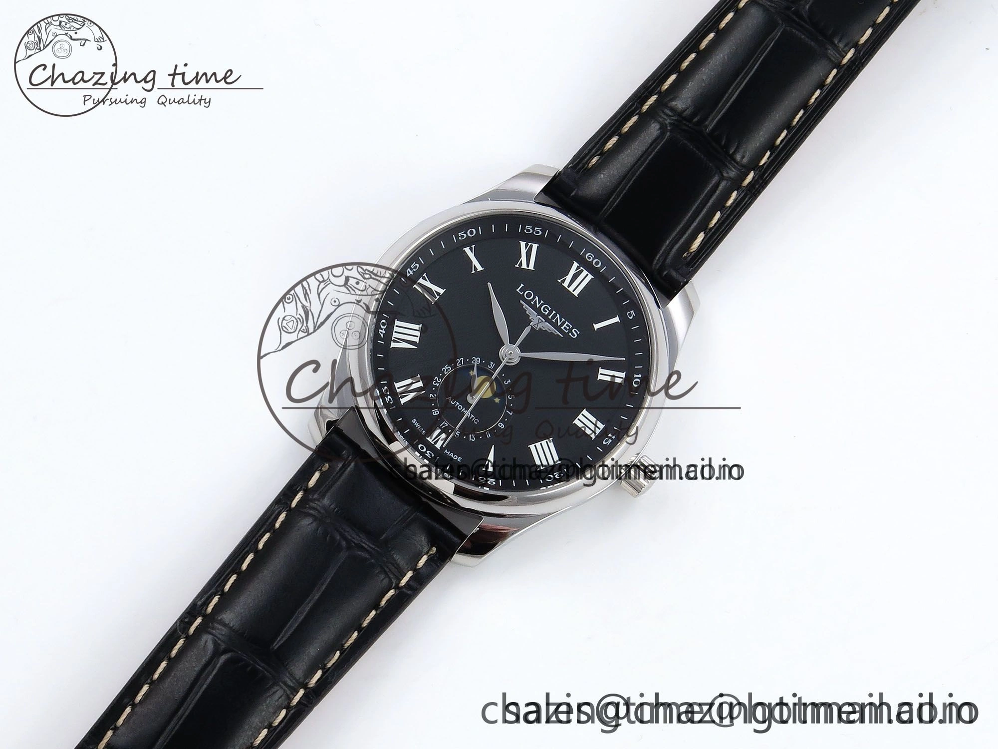 Colorful Master Moonphase SS APSF 1:1 Best Edition Black Roman Dial on Black Leather Strap AL 7547