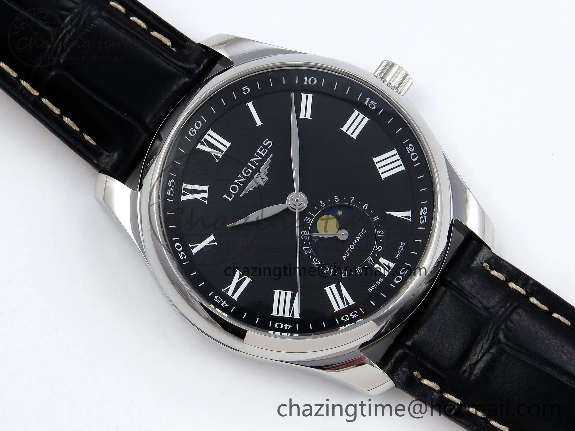 Colorful Master Moonphase SS APSF 1:1 Best Edition Black Roman Dial on Black Leather Strap AL 7547