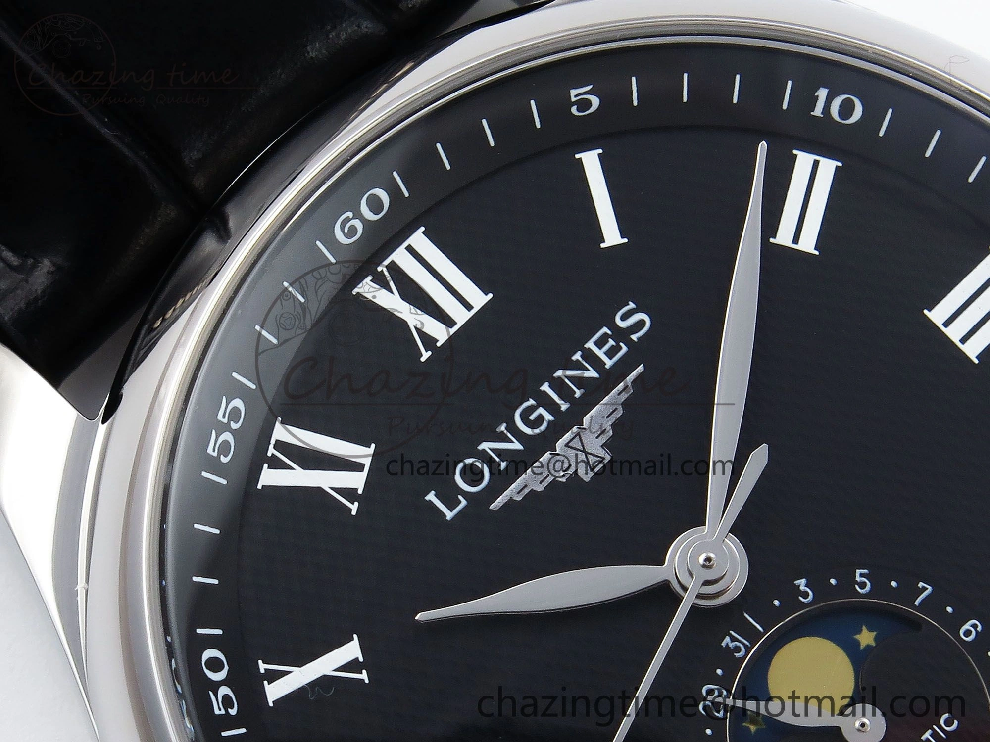 Colorful Master Moonphase SS APSF 1:1 Best Edition Black Roman Dial on Black Leather Strap AL 7547