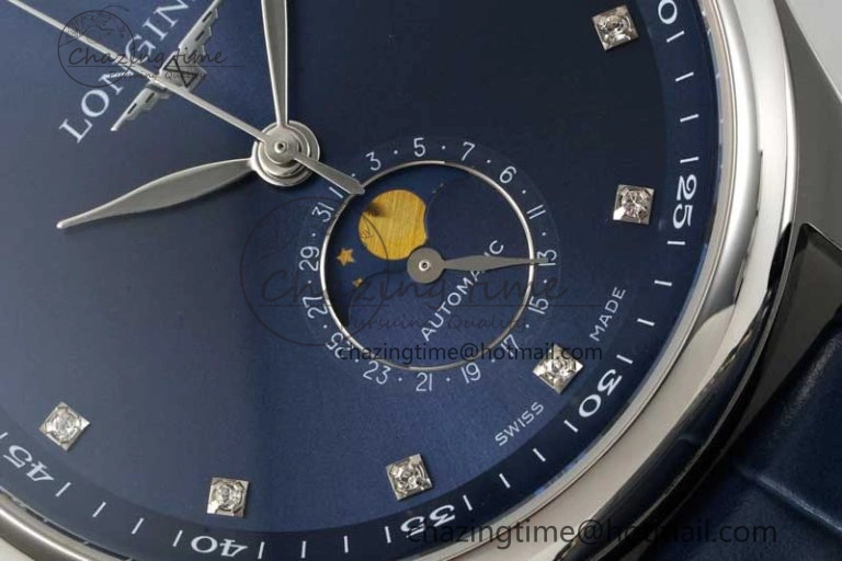 OdorResistant Master Moonphase SS APSF 1:1 Best Edition Blue Diamonds Dial on Blue Leather Strap AL 7558