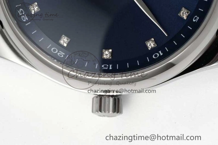 OdorResistant Master Moonphase SS APSF 1:1 Best Edition Blue Diamonds Dial on Blue Leather Strap AL 7558