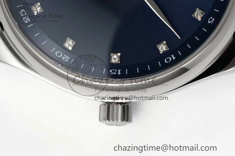 OdorResistant Master Moonphase SS APSF 1:1 Best Edition Blue Diamonds Dial on Blue Leather Strap AL 7558