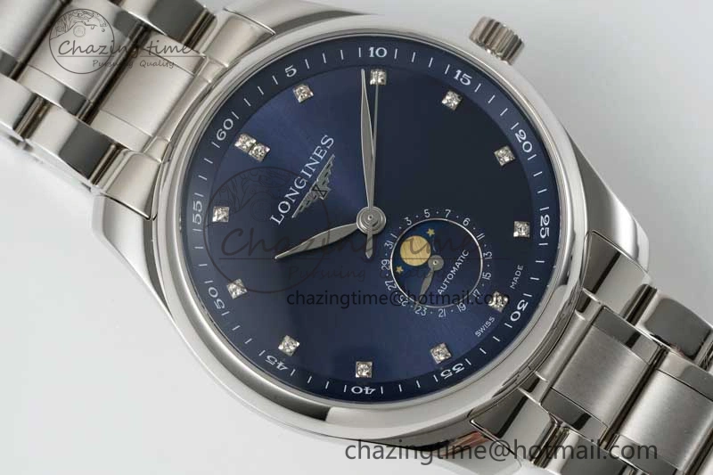 Master Moonphase SS APSF 1:1 Best Edition Blue Diamonds Dial on SS Bracelet AL Lightweight 7554