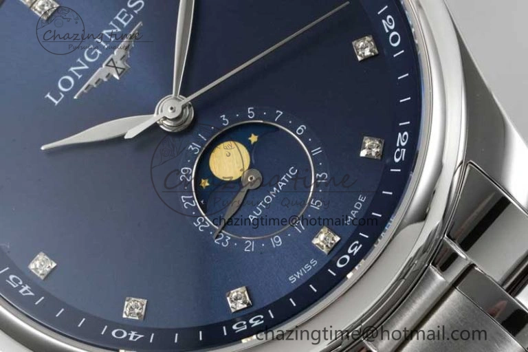 Master Moonphase SS APSF 1:1 Best Edition Blue Diamonds Dial on SS Bracelet AL Lightweight 7554