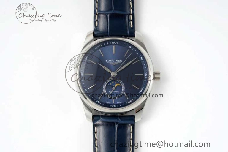 Master Moonphase SS APSF 1:1 Best Edition Blue Stick Dial on Blue Leather Strap AL Comfortable 7557