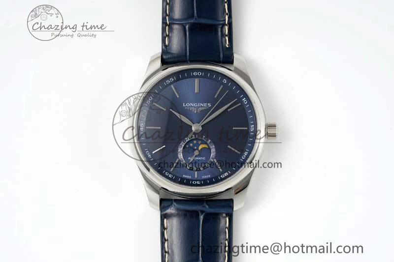 Master Moonphase SS APSF 1:1 Best Edition Blue Stick Dial on Blue Leather Strap AL Comfortable 7557
