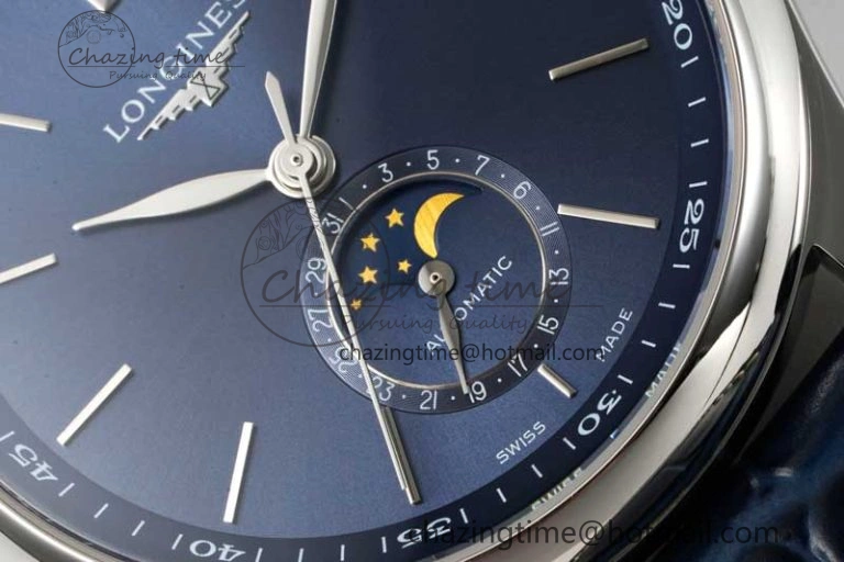 Master Moonphase SS APSF 1:1 Best Edition Blue Stick Dial on Blue Leather Strap AL Comfortable 7557