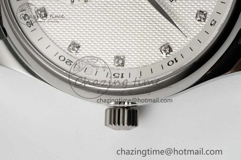 Master Moonphase SS APSF 1:1 Best Edition White Diamonds Dial on Brown Leather Strap AL Affordable 7561