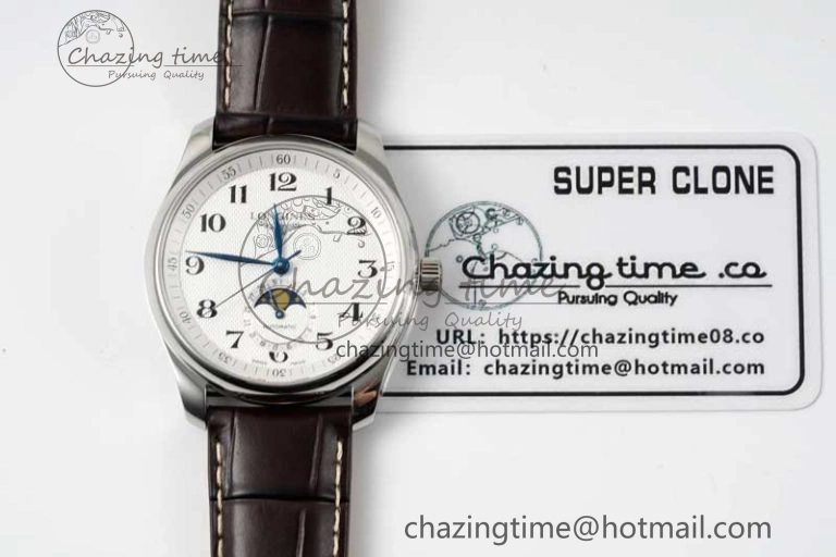 FlexibleFit Master Moonphase SS APSF 1:1 Best Edition White Numeral Dial on Brown Leather Strap AL 7559