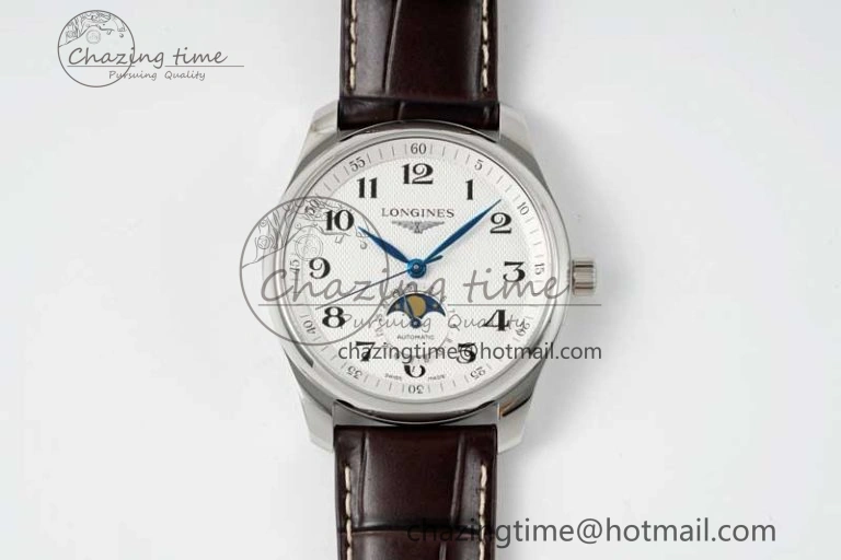 FlexibleFit Master Moonphase SS APSF 1:1 Best Edition White Numeral Dial on Brown Leather Strap AL 7559