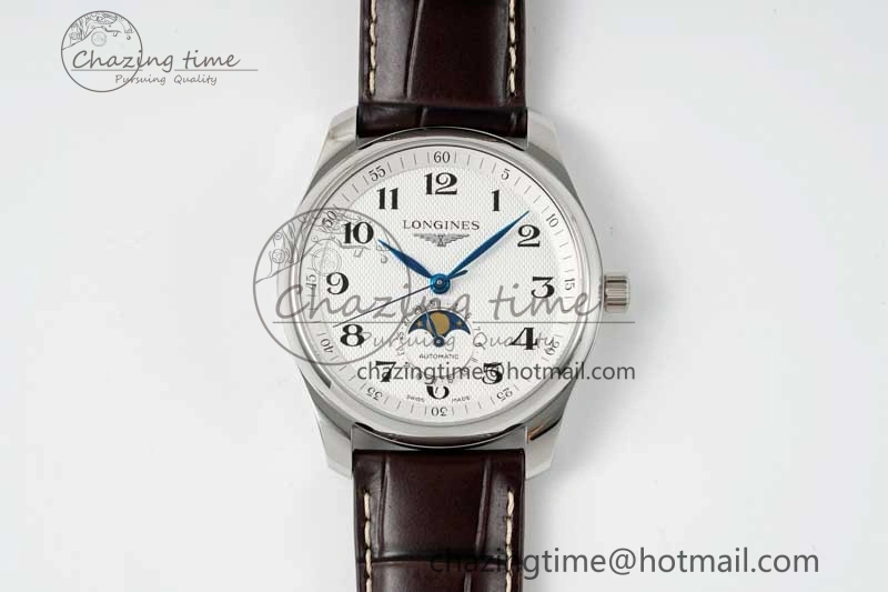 FlexibleFit Master Moonphase SS APSF 1:1 Best Edition White Numeral Dial on Brown Leather Strap AL 7559